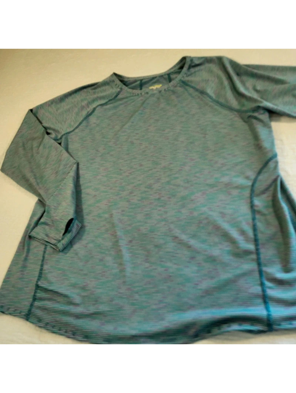 TEK Gear teal and blue striped long-sleeve activewear shirt